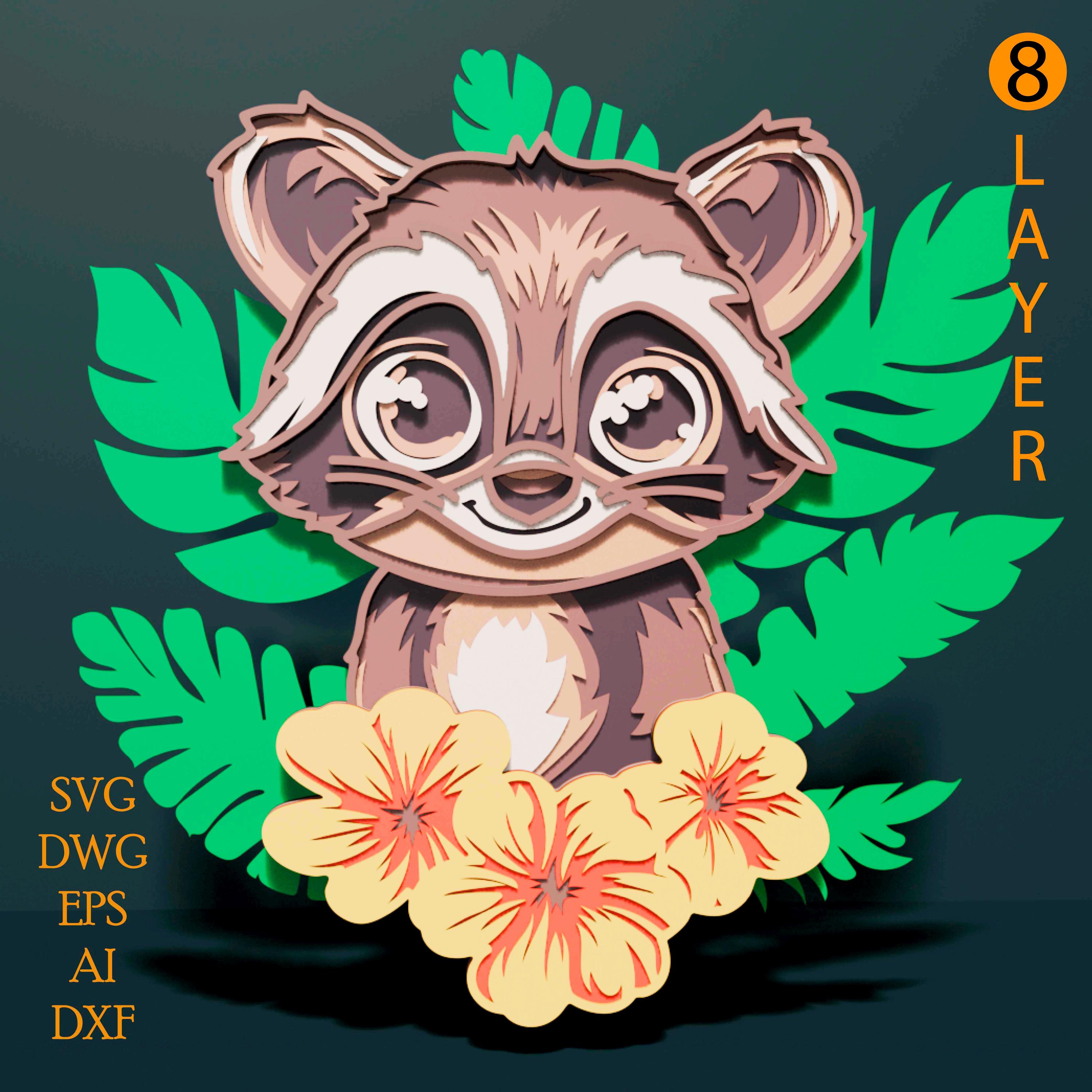 Raccoon Multilayer SVG. Laser Cut File. Layer Construction