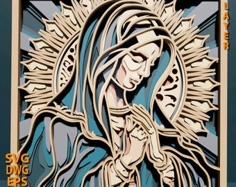 Virgin Mary multilayer SVG. Laser cut file. Layer construction. Plywood cutting. CNC. Mandala plywood