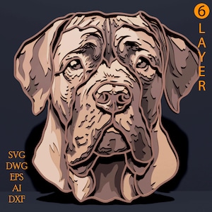 SVG multicapa de Mastín. Archivo cortado a láser. Construcción en capas. Corte de contrachapado. CNC. Contrachapado Mandala.