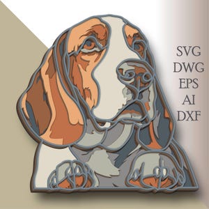 Basset Hound CNC / Hund SVG / 3D Laser Carving / Holz Dekor / 3D Modell / Laser Schnitt Modell / DXF Datei