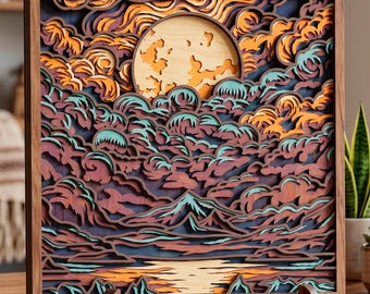 3D Landscape multilayer SVG. Laser cut file. Layer construction. Plywood cutting. CNC. Mandala plywood