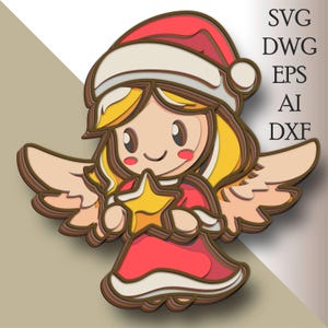 Christmas Angel multilayer SVG/ Christmas Angel cut file/ 3D layer/ Plywood cutting/ Paper cutting/ SVG file/ 3D mandala plywood
