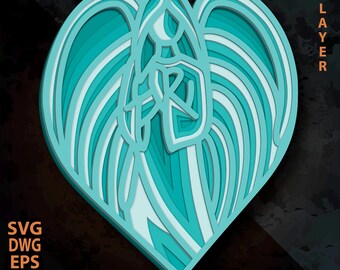 Angel multilayer SVG. Laser cut file. Layer construction. Plywood cutting. CNC. Mandala plywood