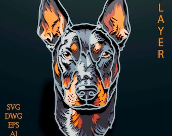 Dobermanmultilayer SVG. Laser cut file. Layer construction. Plywood cutting. CNC. Mandala plywood