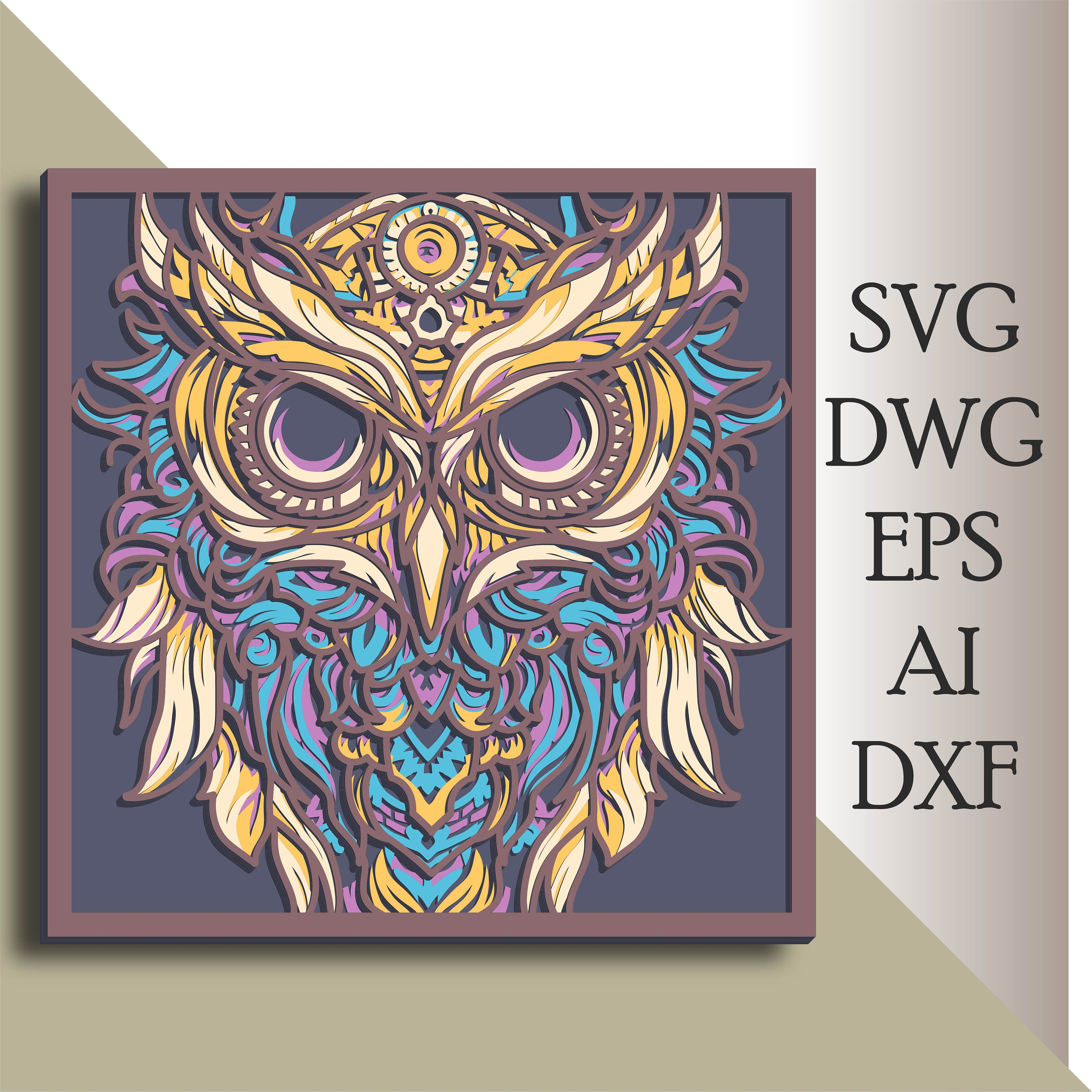 3D Owl multilayer SVG/ Owl cut file/ 3D layer/ Plywood cutting/ Paper cutting/ SVG file/ 3D mandala 