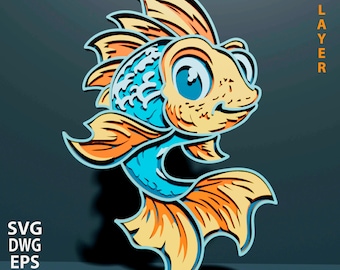 Fish multilayer SVG. Laser cut file. Layer construction. Plywood cutting. CNC. Mandala plywood