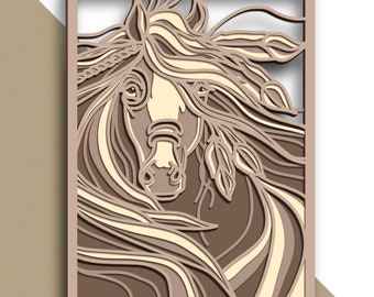 Horse multilayer SVG. Laser cut file. Layer construction. Plywood cutting. CNC. Mandala plywood