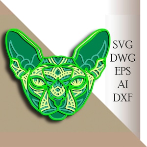 Cat multilayer SVG/ Cat cut file/ 3D layer/ Plywood cutting/ Paper cutting/ SVG file/ 3D mandala plywood