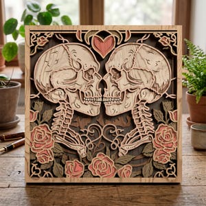 Skull Love meerlaagse SVG. Lasercutbestand. 3D-laag. Gesneden multiplex. Vectorbestand. mandala: