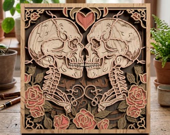 Skull Love multilayer SVG. Laser Cuting file. 3D layer. Plywood cut. Vector file. mandala