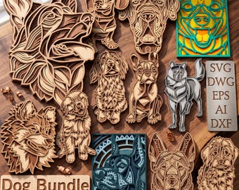 Dog Bundle Multilayer Svg/ Dog Bundle laser cut file/ 3D layer/ Plywood cutting/ Paper cutting/ Svg file/ 3D mandala plywood