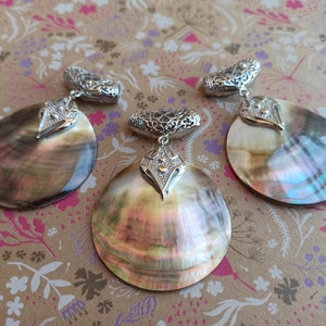 Elegant Silver Plated Pendant, Mother-Of-Pearl Shell, Shell Silver Plated Pendant, Unique Nacre Shell Pendant