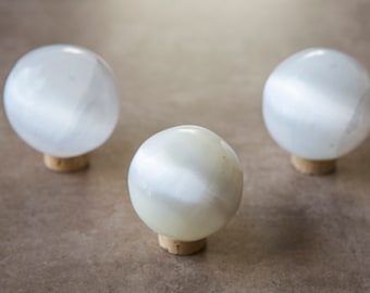 Polished Selenite Sphere, White Crystal Ball, Feng Shui Mineral