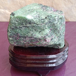 Raw Ruby Zoisite Specimen: Natural Rough Gemstone with Black Crystal Inclusions