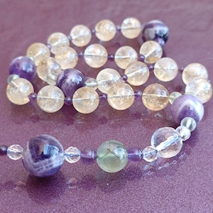 Rosenkranz Citrin, Amethyst, Prehnit und Bergkristall, Amethyst Rosenkranz, religiöse Halskette, Rosenkranz, Edelstein Rosenkranz, handgemachter Rosenkranz