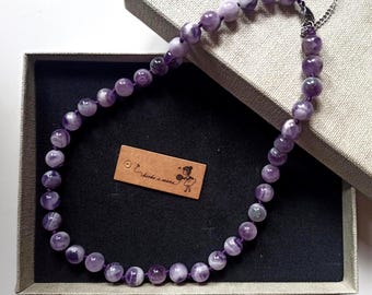 Handmade Amethyst Rounded Bead Necklace, Genuine Purple Crystal