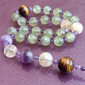 Rosenkranz Prehnit, Amethyst, Citrin und Tigerauge, Amethyst Rosenkranz, religiöse Halskette, Rosenkranz, Edelstein Rosenkranz, handgemachter Rosenkranz