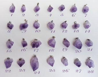 Ciondolo in ametista grezza naturale, collana con denti in ametista grezza non trattata, ciondolo con dente in pietra naturale, pietra preziosa ametista autentica, quarzo