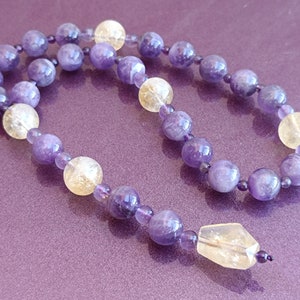 Rosenkranz Citrin mit Amethyst, Amethyst Rosenkranz, religiöse Halskette, Rosenkranz, Edelstein Rosenkranz, handgemachter Rosenkranz, Wunschstein, Heilkristall