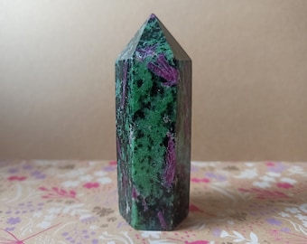 Natural Ruby Zoisite Tower, Black Crystal Inclusions
