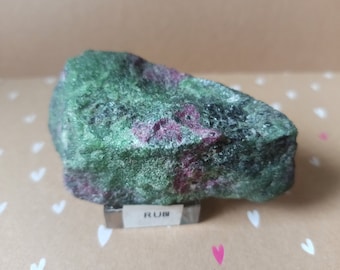 Raw Ruby Zoisite Crystal with Black Inclusions, Tanzania Gemstone