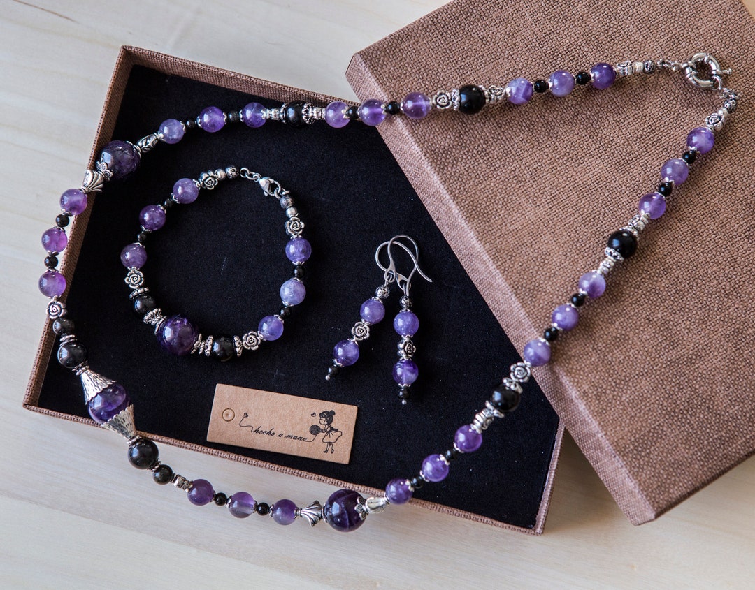 Amethyst SET, Necklace, Gemstone Set Necklace, Amethyst Bracelet Set ...