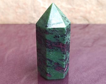 Natural Ruby Zoisite Tower: Raw Crystal with Black Inclusions