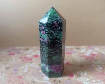 Natural Ruby Zoisite Tower, Black Crystal Inclusions