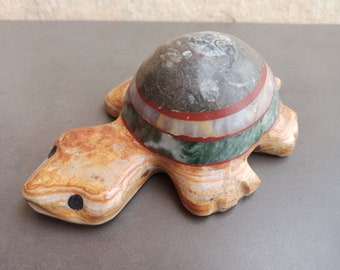 Hand Carved Turtle, Stone Tortoise Figurine, Stone Turtle, Marble Turtle, Natural Mineral Light Brown Turtle