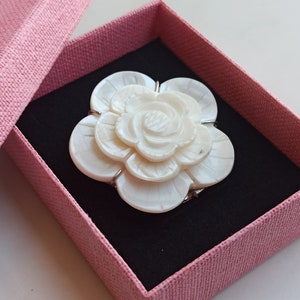 Elegant Mother Of Pearl Silver Plated Brooch, Hand Carved Brooch, Mother-Of-Pearl, Shell Silver Plated Brooch, Unique Nacre Shell Brooch