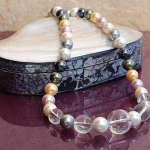 10mm 925 Silver Mallorca Pearl Necklace, Citrine Rock Crystal, Mallorca Pearls, Rounded Mallorca Pearls, Pearl Necklace, Gift Shell Box
