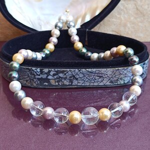 10mm 925 Silver Mallorca Pearl and Rock Crystal Necklace, Mallorca Pearls, Rounded Mallorca Pearls, Long Necklace Perls, Wedding Necklace