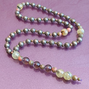 Rosary Smoky Quartz, Pyrite, Prehnite and Unakite, Rauchtopaz Rosary, Pyrite Rosary, Gemstone Rosary, Prehnite Rosary, Handmade Rosary