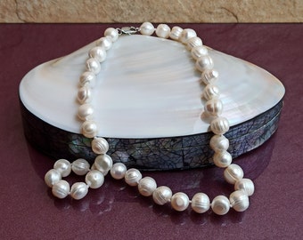 White Pearl Necklace, Baroque Pearls Necklace, Rare Cone Form Pearl, Wedding Pearl Necklace, Wedding Gift, Gift Shell Box