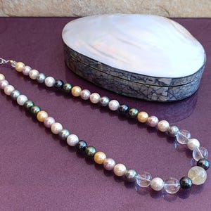 10mm 925 Silver Mallorca Pearl Necklace, Citrine Rock Crystal, Mallorca Pearls, Rounded Mallorca Pearls, Pearl Necklace, Gift Shell Box