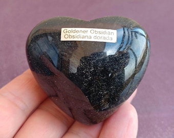 Escultura de corazón tallado en obsidiana dorada, cristal curativo