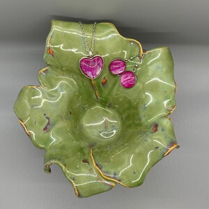 Unique pink and silver earrings made from acrylic paint pour