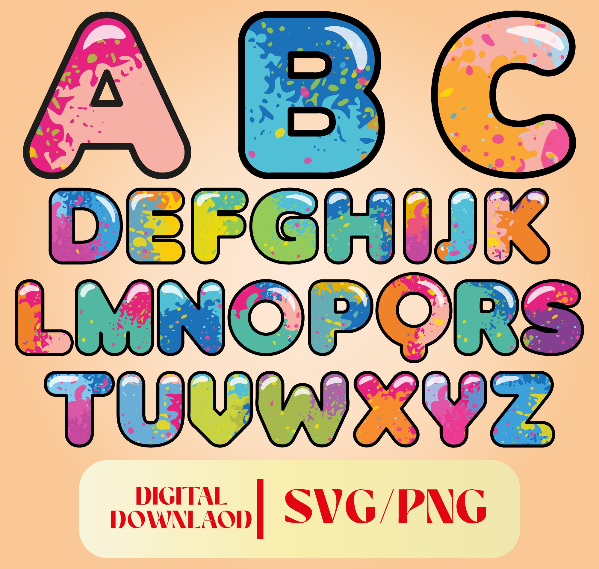 Color For Lettering Color Font PNG and SVG Format | Watercolor Font | Birthday Letters and ...