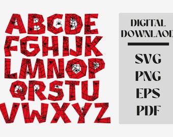 Spinnen Alphabet SVG/Png/Pdf/Eps | Spinne Schriftart | Spiderman Geburtstag | Spinnenbuchstaben | Superhero Schriftart | Spiderman Schrift | Spinne Zahl