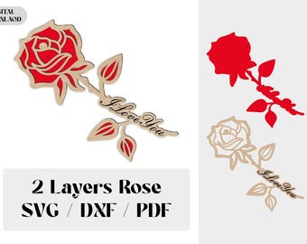 Layered Rose With i love you Laser Cut Files SVG, DXF and PDF