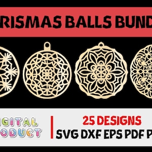 Lot de boules de Noël Svg Dxf Png Eps Pdf | Fichiers découpés au laser Svg de décorations de Noël |  Lot de boules de Noël découpées au laser | Décoration de Noël