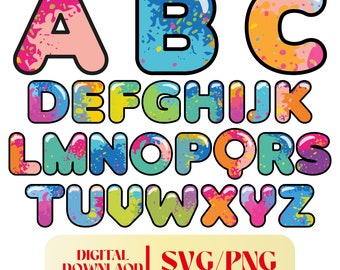 Farbe Schriftart PNG und SVG Format | Aquarell Schriftart | Geburtstag Buchstaben und Zahlen SVG | Alphabet SVG | Hochzeit Buchstaben