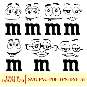 Candy Faces avec M SVG, Png, Pdf, Eps et Dxf Format | Minuscules M Candy Faces Svg | Téléchargement numérique