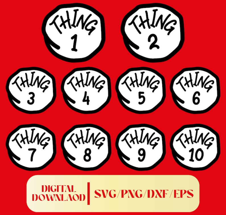 Thing 1 Svg Dxf Png and Eps Kids Svg Thing 2 Svg Svg - Etsy