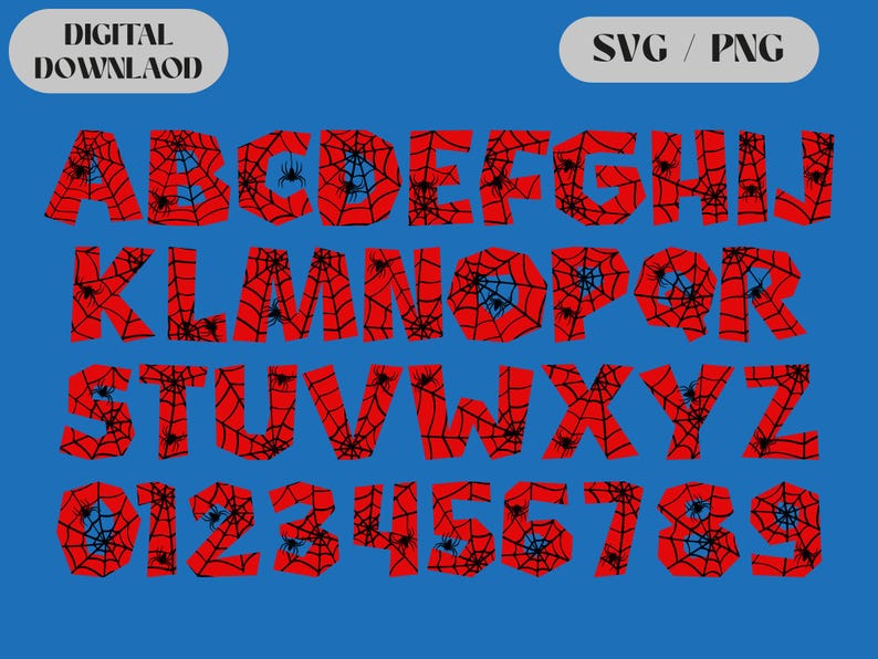 Spider Lettering Spiderman Font SVG and PNG: Spiderweb Letters & Numbers (digital ...