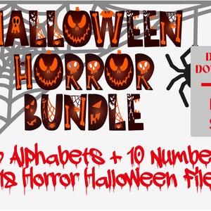 Halloween Horror Bundle PNG and SVG Files | Halloween Fonts  | Halloween Doodle Letters With Clip Art Png Files | Halloween Party