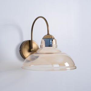 Retro Glass Wall Sconce, Modern Farmhouse Wall Lamp, Amber Glass Shade Indoor Wall Lamp, Wall Light with Plug-In, Vintage Brass Wall Sconce