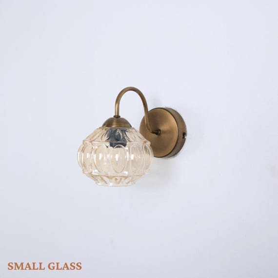Unique Retro Glass Shade Wall Lamp, Small Amber Glass Sconce, Wall Mounted Plug-In Wall Light, Chic Bedroom Sconce, Modern Wall Lighting