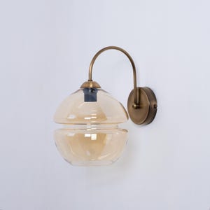 Modern Indoor Glass Sconce, Art Deco Wall Lighting Fixture, Amber Glass Wall Lamp, Unique Home Decor Sconce, Industrial Vanity Wall Light