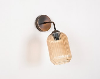 Fluted Cylinder Glass Sconce, Reeded Shade Wall Lamp, Modern Reading Light, Bedside Lighting, Bathroom Mirror and Hallway Fixture